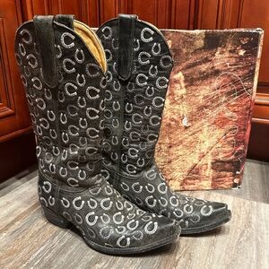 Old Gringo Horseshoe Cowboy Black Embroidered Western Rodeo Cowboy Boots RARE 7